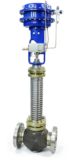 Клапан высокотемпературный регулирующий с двухкамерным приводом двойного действия